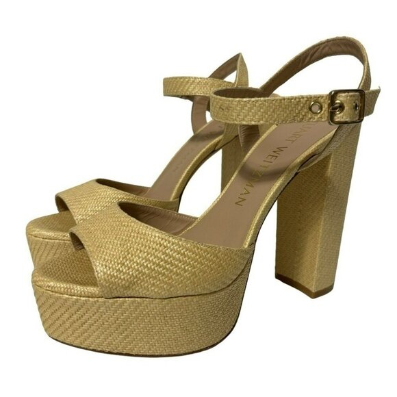 Stuart Weitzman Ryder 95 Platform Sandal Size 11 Wheat Tan Textured Rafia NEW - Picture 3 of 15